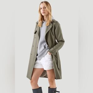 H&M Trench Coat Women's 6 Cotton Twill Classic Belted Jacket Olive Green Preppy